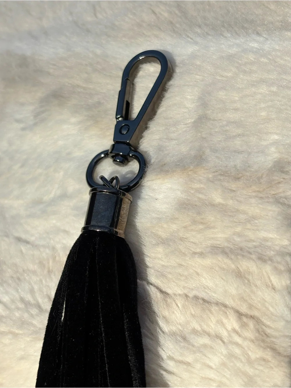 Gunmetal & Black Suede Tassel Bag Charm/Keychain Accent